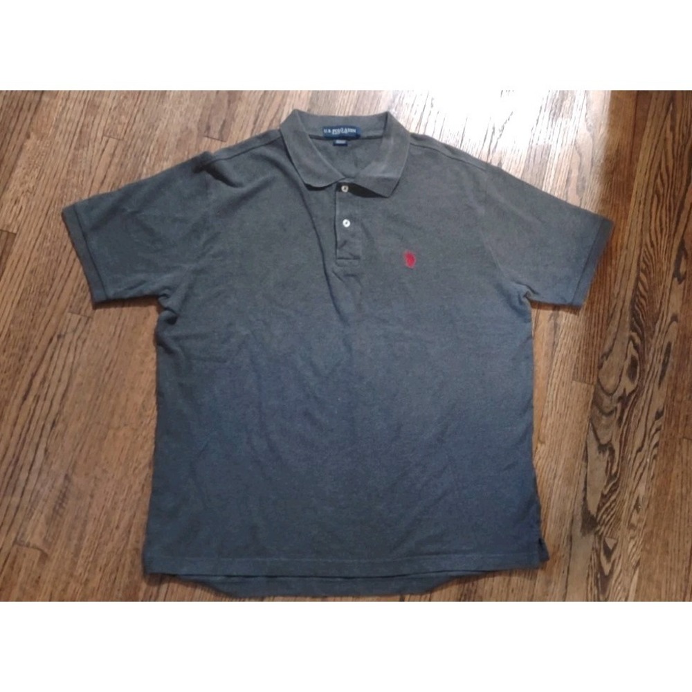 US Polo Assn Mens XL Gray Short Sleeve Pique Polo Shirt Red Logo 11601588